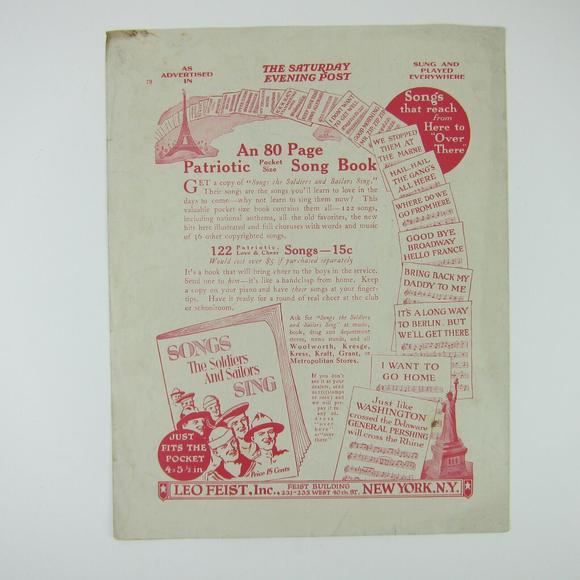 Sheet Music Over There George Cohan WWI War Norman Rockwell Cover Antique 1917 - Picture 3 of 12